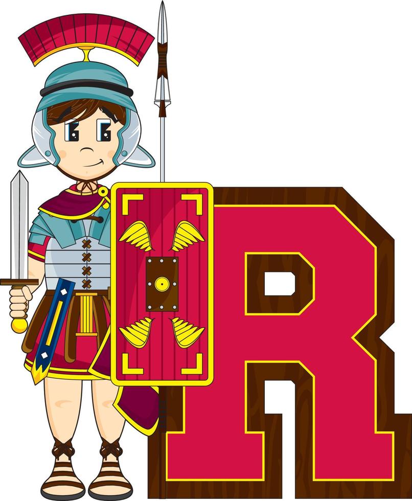 r es para romano dibujos animados alfabeto aprendizaje historia ilustración vector
