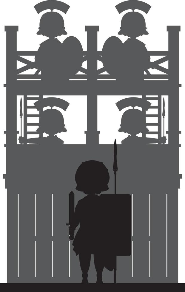 Roman Soldier at Tower Garrison Silhouette - History Illustration vector