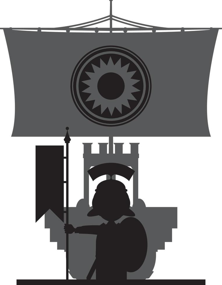 Roman Soldier and Warship in Silhouette History Illustration vector