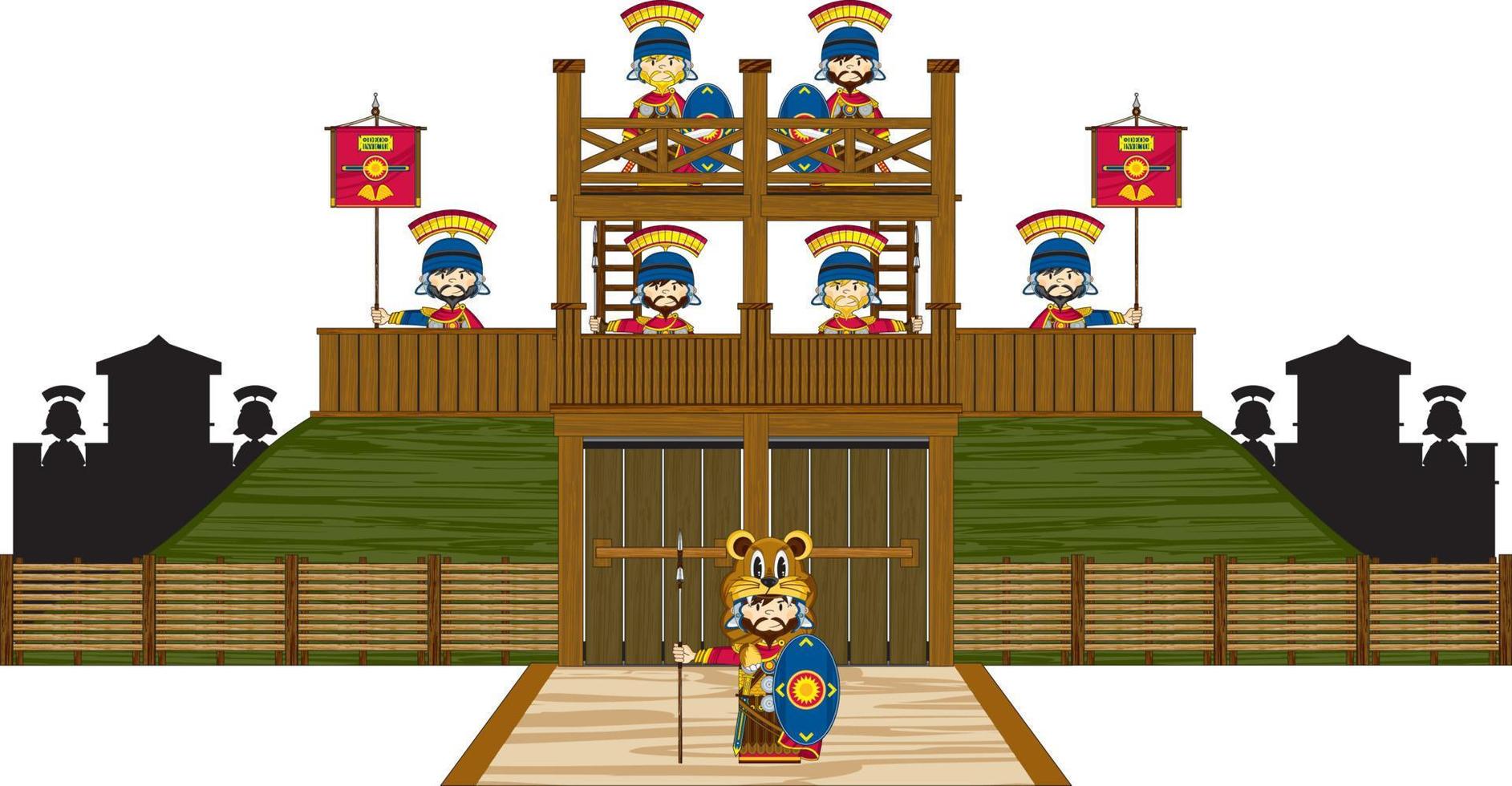 Cute Cartoon Roman Soldiers at Tower Fort History Illustration vector