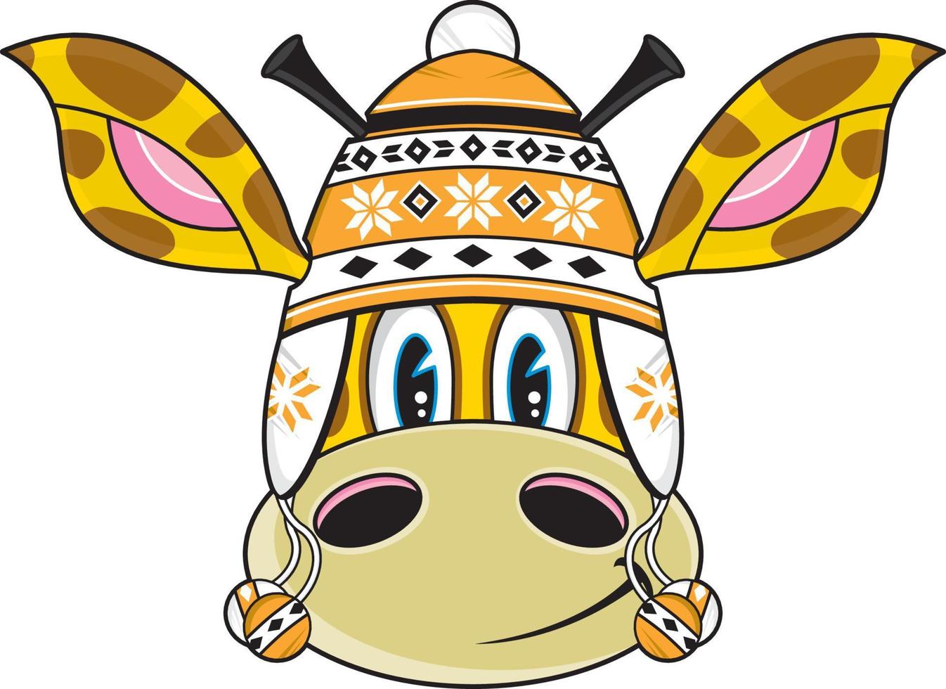 linda dibujos animados jirafa personaje en lanoso sombrero vector