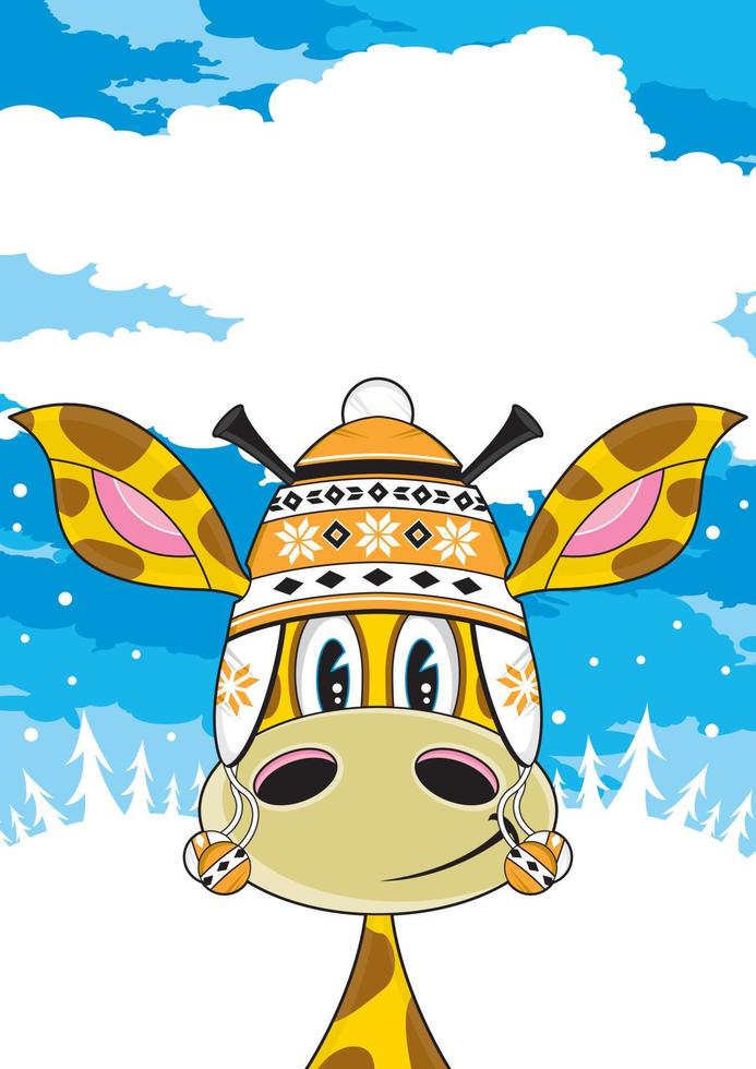 Cute Cartoon Giraffe Character in Wooly Hat vector