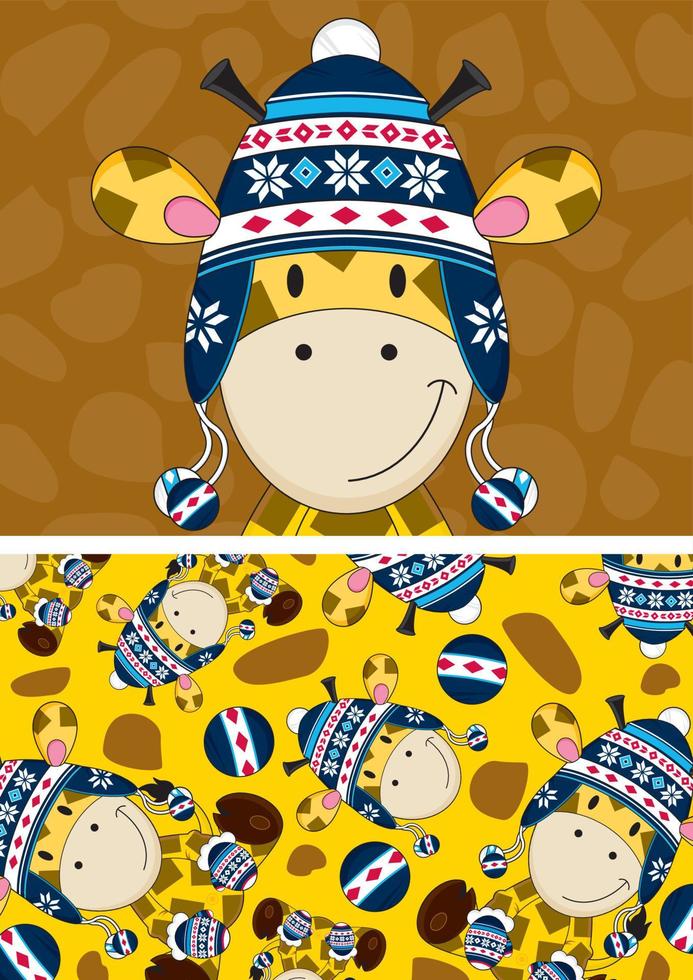 Cute Cartoon Giraffe Character in Wooly Hat vector