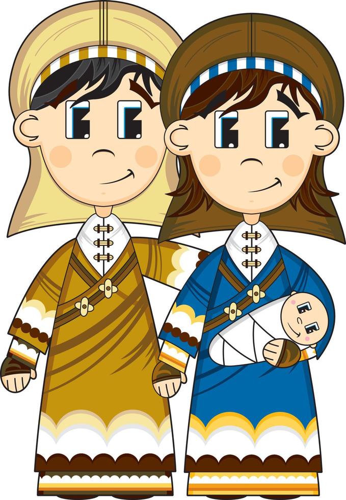 dibujos animados María y Joseph con bebé Jesús Cristo bíblico ilustración vector