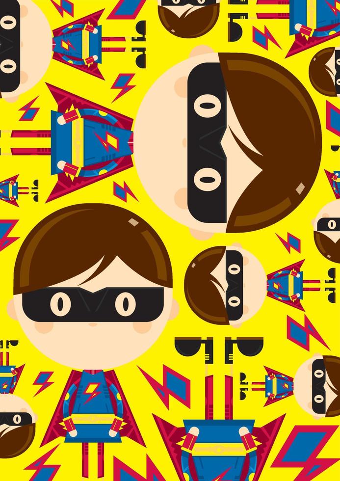 Cute Cartoon Heroic Masked Superhero Pattern vector