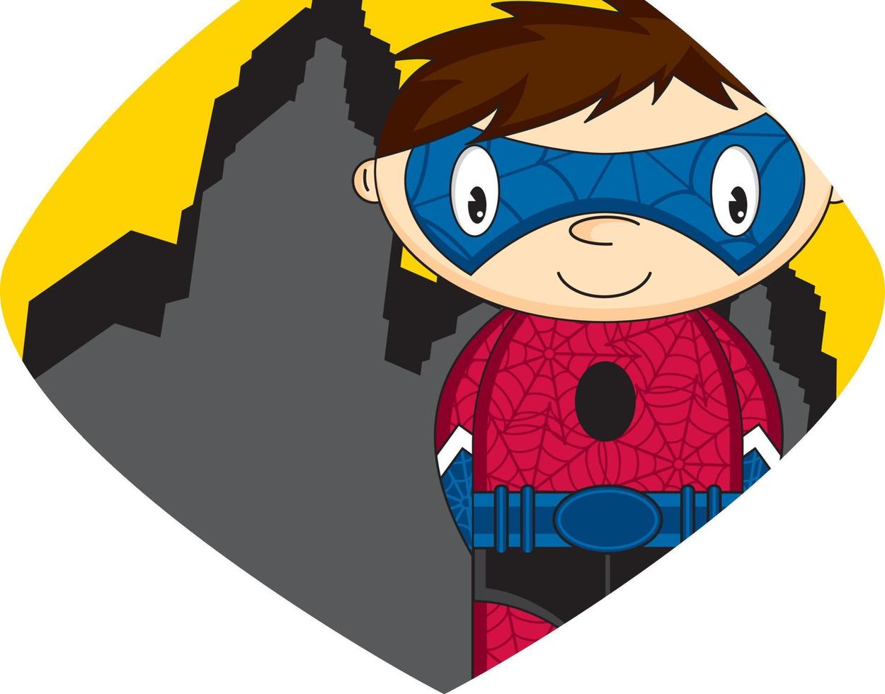 Cartoon Heroic Superhero Character and Skyscrapers vector