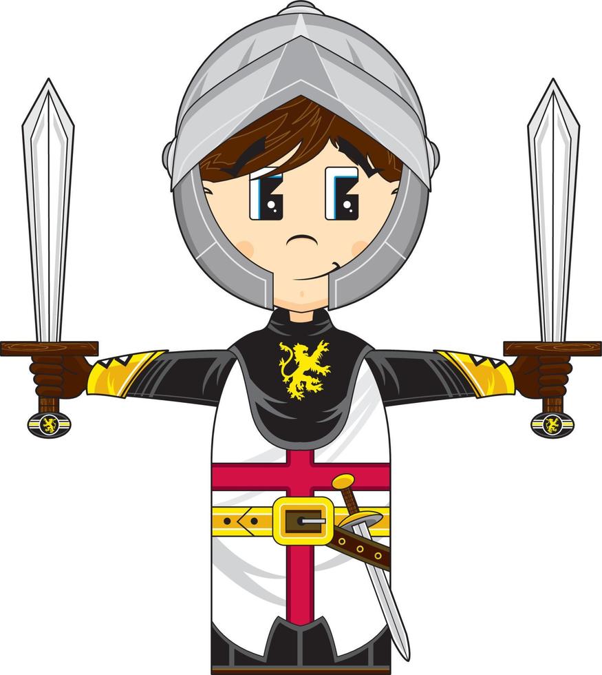 Cute Cartoon Brave Medieval Knight with Swords vector