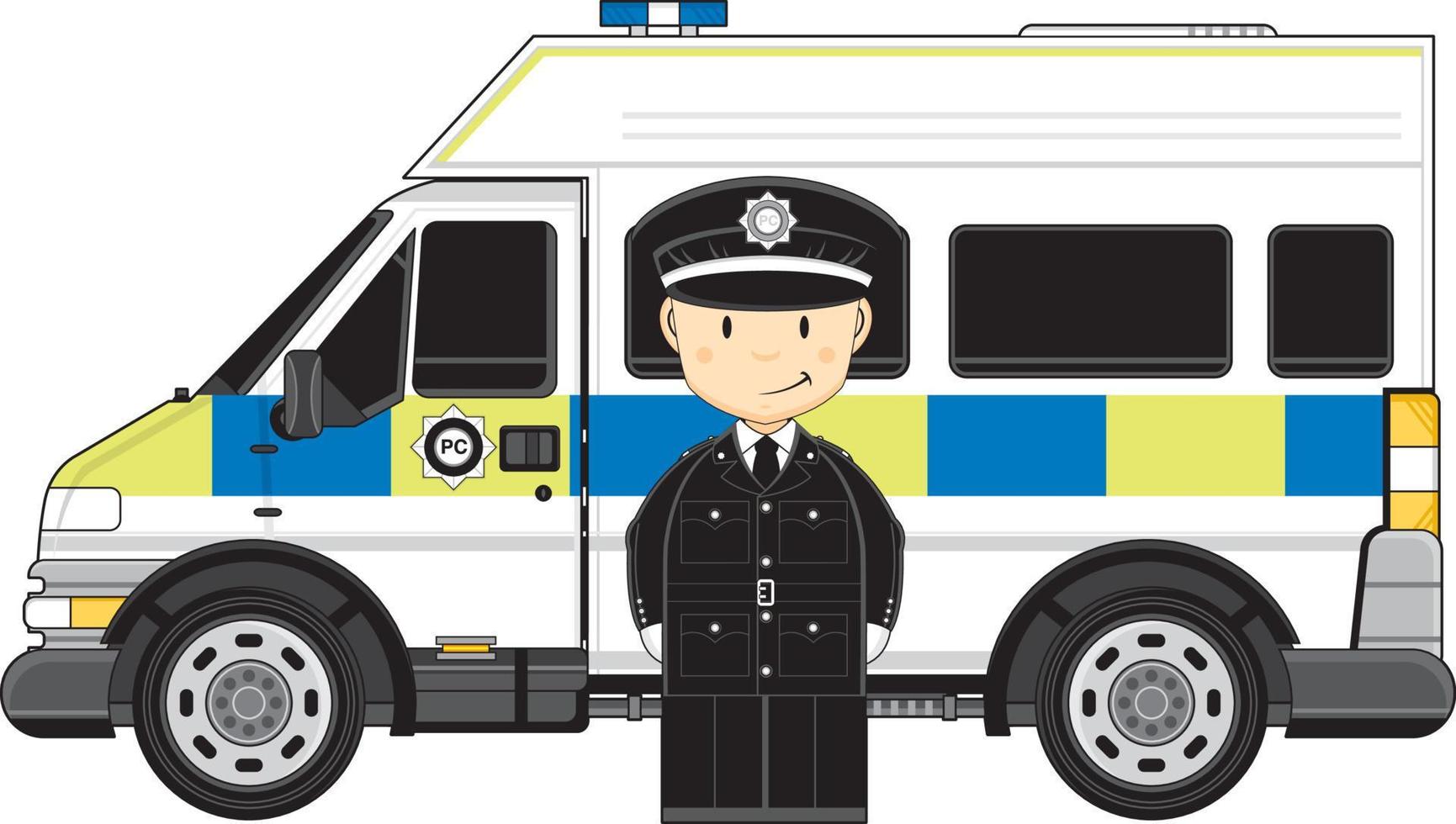 Cartoon Classic British Policeman and Police Van vector