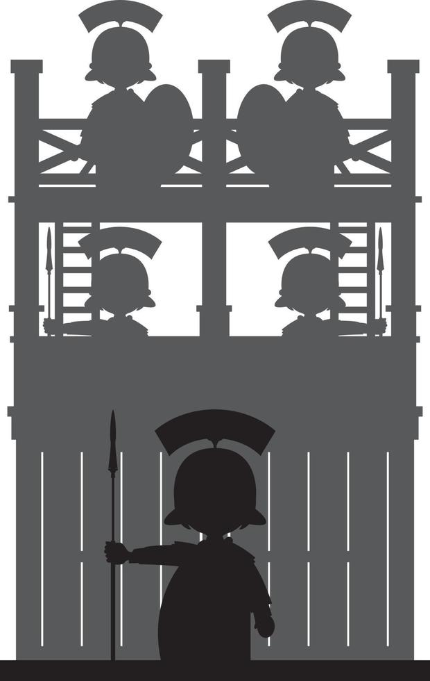 Roman Soldier with Spear at Tower Garrison Silhouette - History Illustration vector