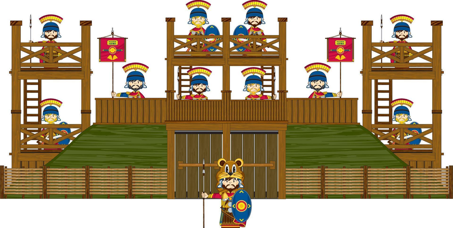 Cute Cartoon Roman Soldiers at Tower Fort History Illustration vector