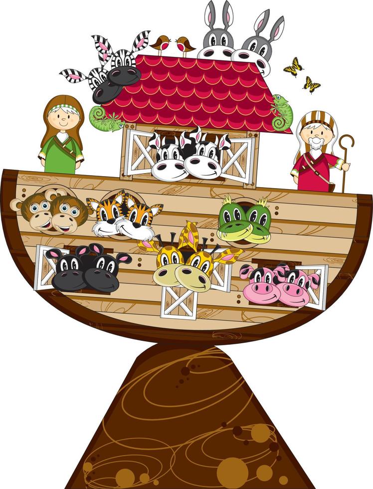 Noah and the Ark with Animals Two by Two - Biblical Illustration vector