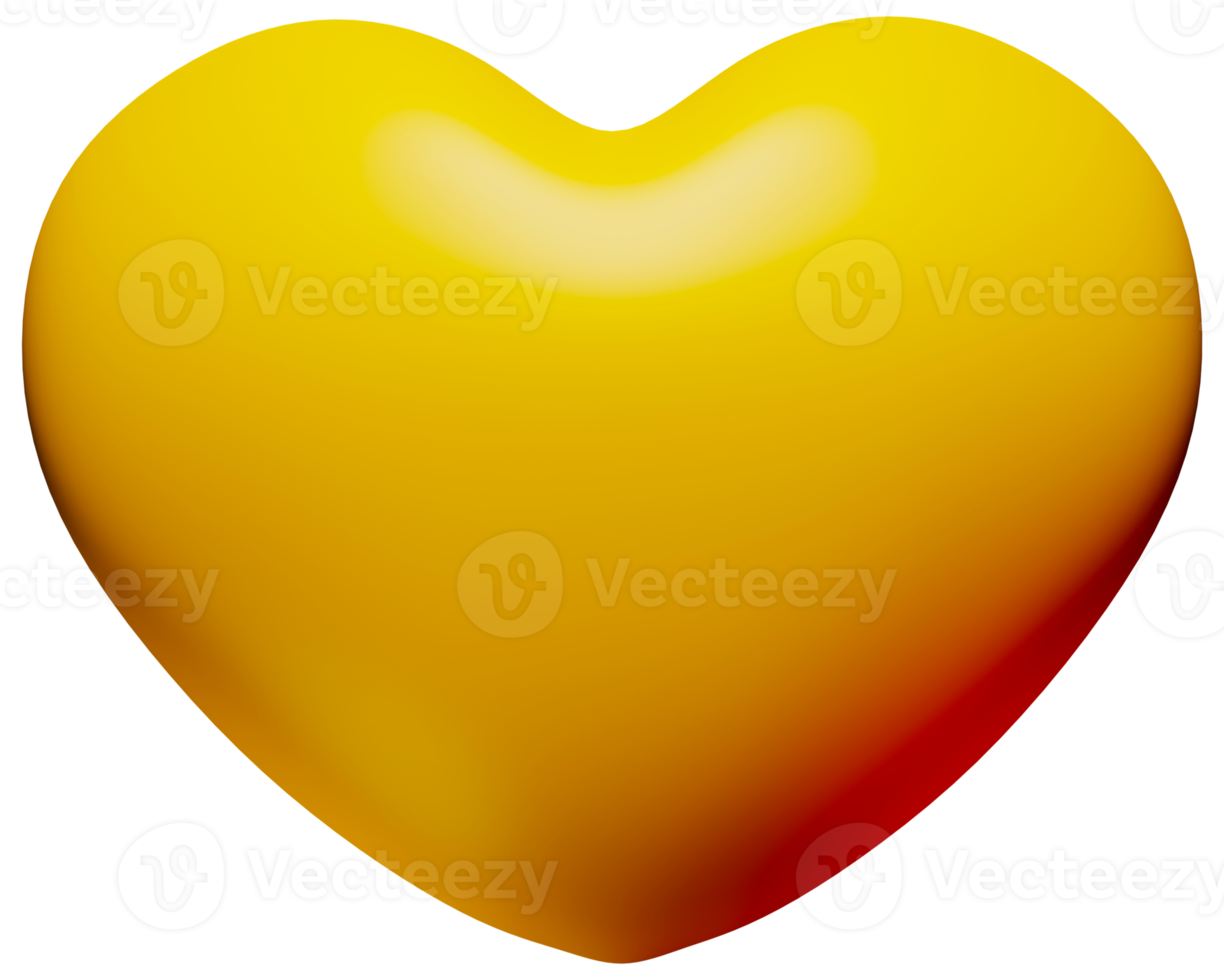 3d illustration yellow colour love heart shape icon sign symbol. 3d rendering png