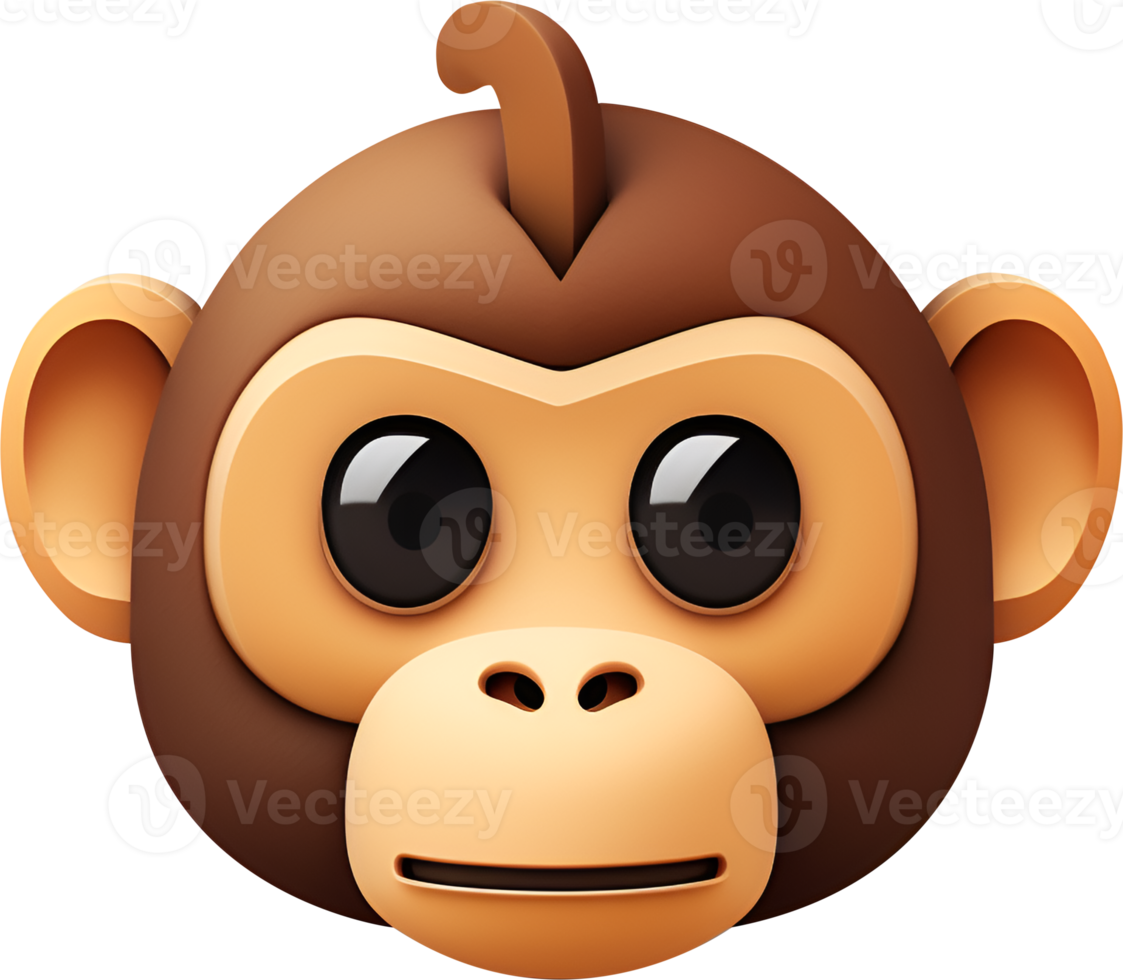 3D monkey face icon illustration. png