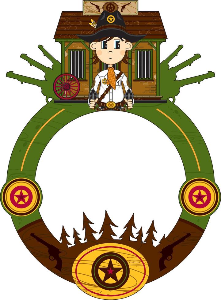 Cute Cartoon Wild West Cowboy Sheriff at the Jailhouse vector