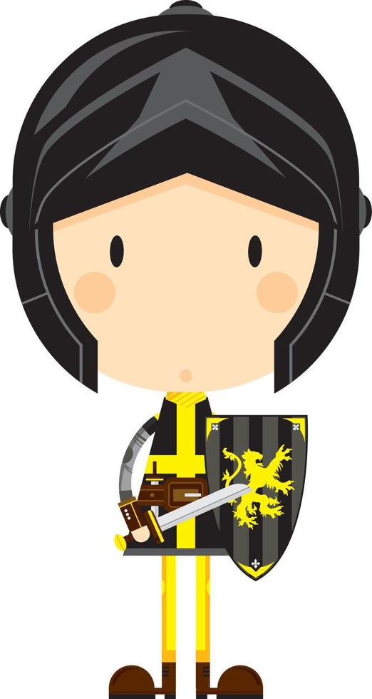 Cute Cartoon Brave Medieval Knight with Sword and Shield vector