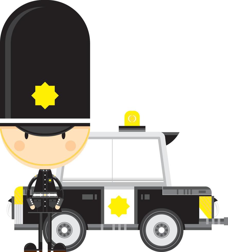 Cute Cartoon British Policeman and Police Car vector