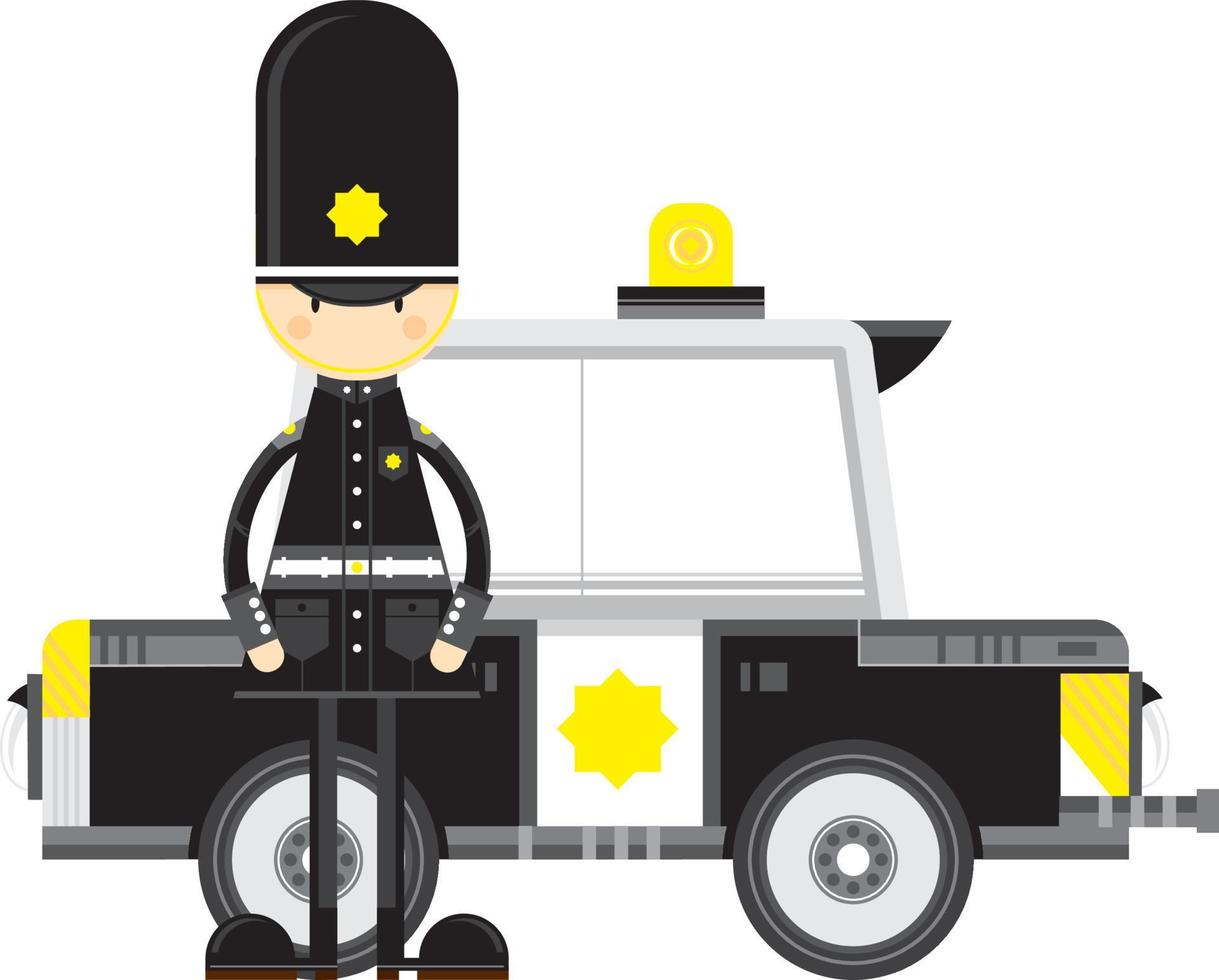 Cute Cartoon British Policeman and Police Car vector