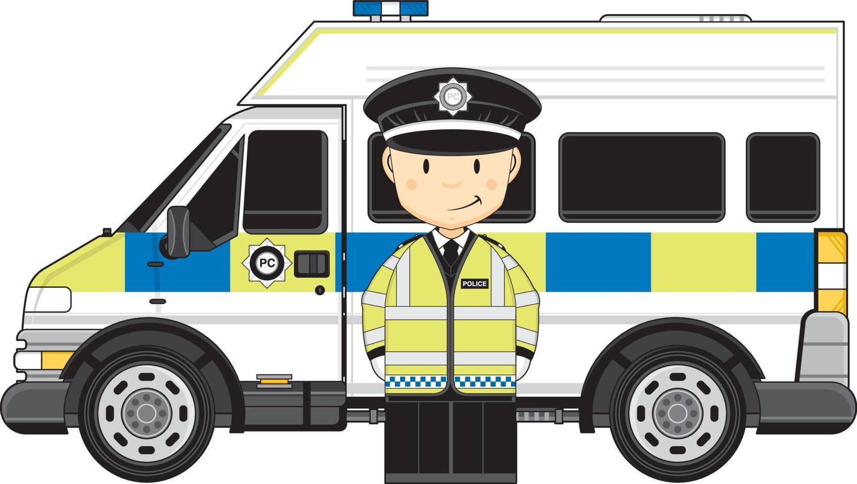 Cartoon Classic British Policeman and Police Van vector