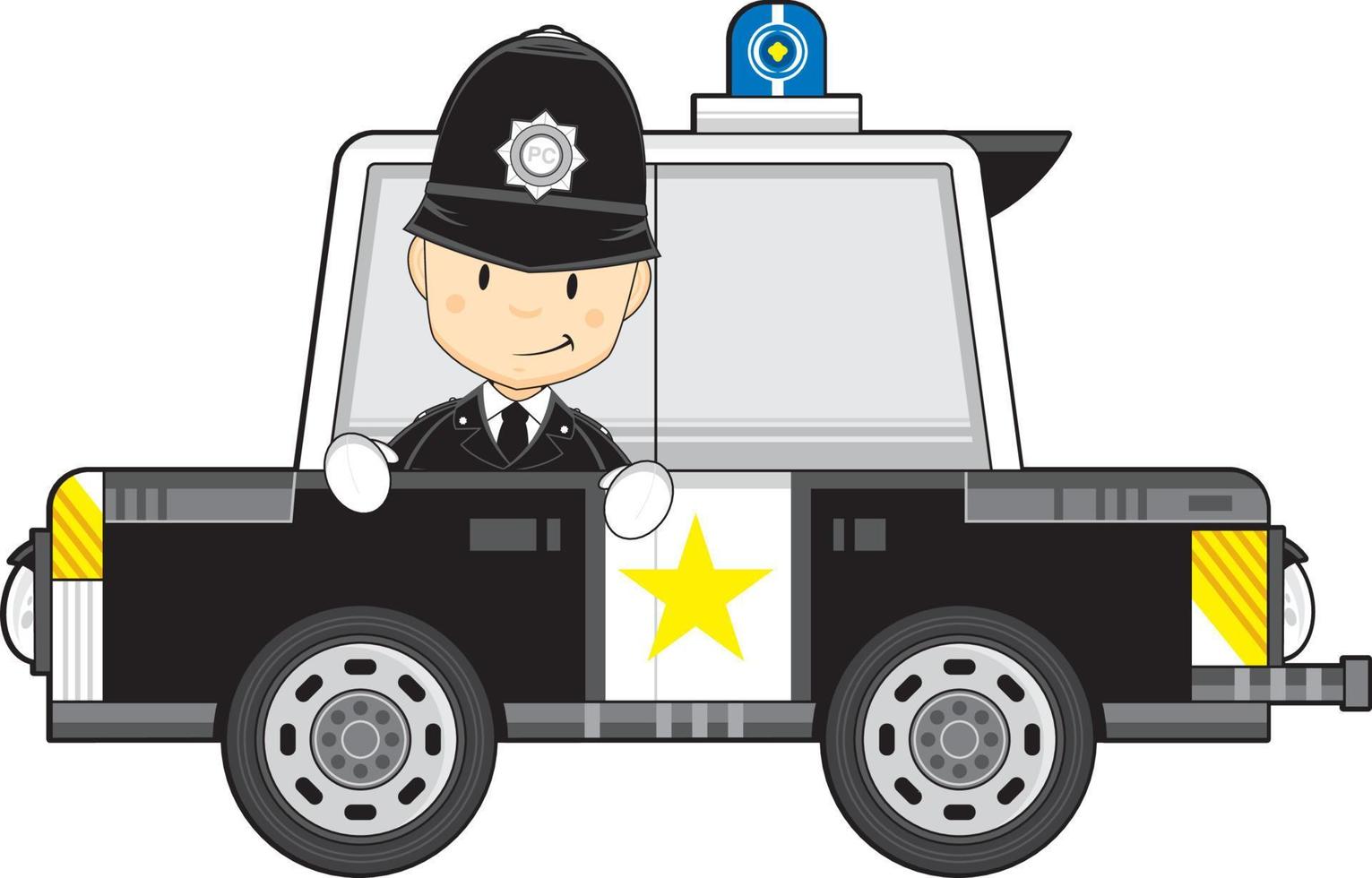 Cartoon Classic British Policeman and Police Car vector