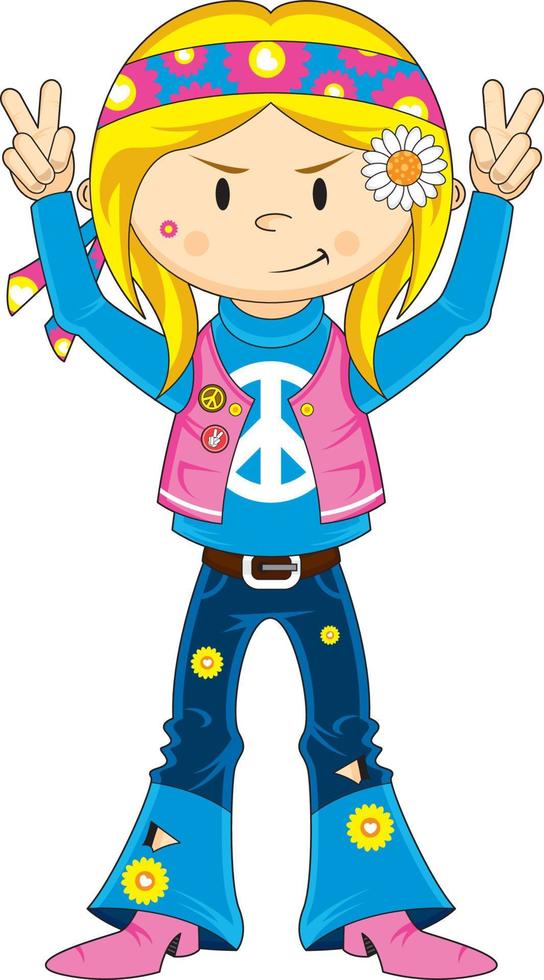 dibujos animados sesenta hippie niña personaje vector