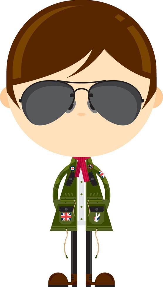 Cute Cartoon British Sixties Mod Character in Aviator Sunglasses vector