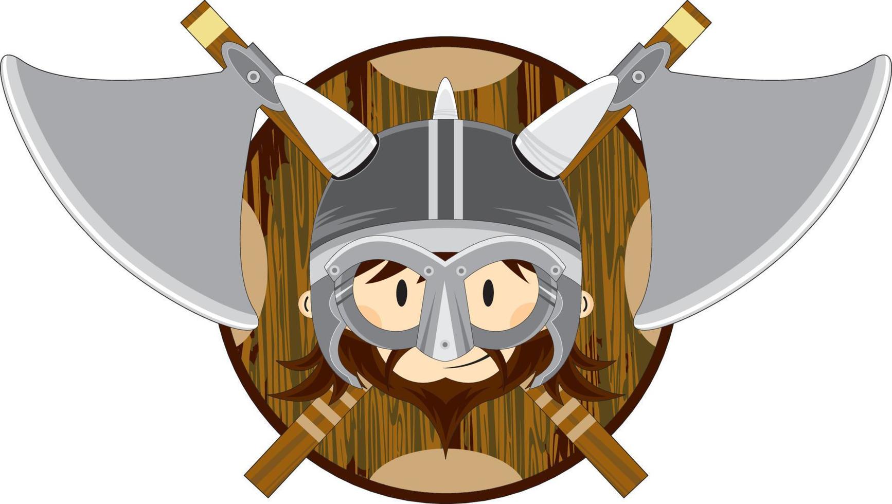 Cute Cartoon Viking Warrior with Shield and Axes vector