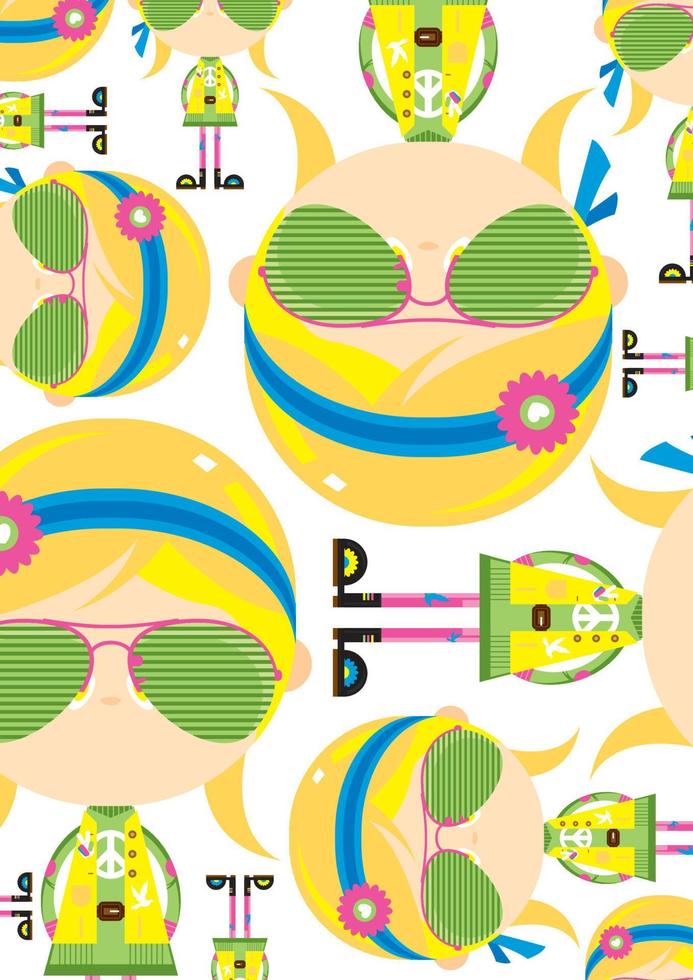 dibujos animados sesenta hippie niña en Gafas de sol modelo vector