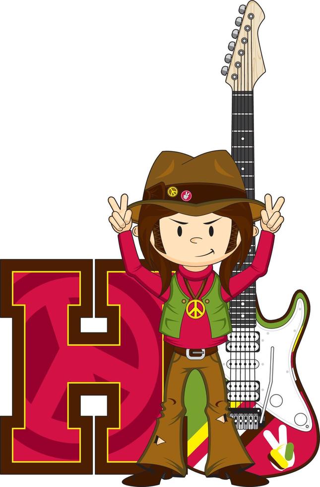 h es para hippie alfabeto aprendizaje ilustración vector