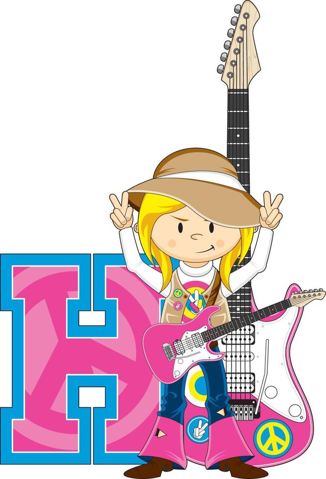 H is for Hippie Alphabet Learning Illustration vector