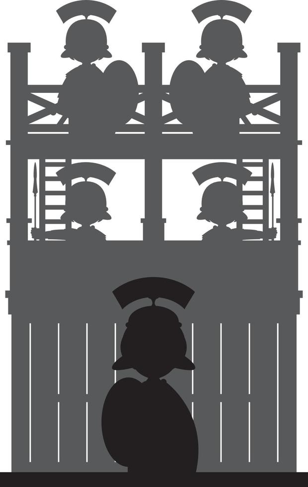 Roman Soldier at Tower Garrison Silhouette - History Illustration vector
