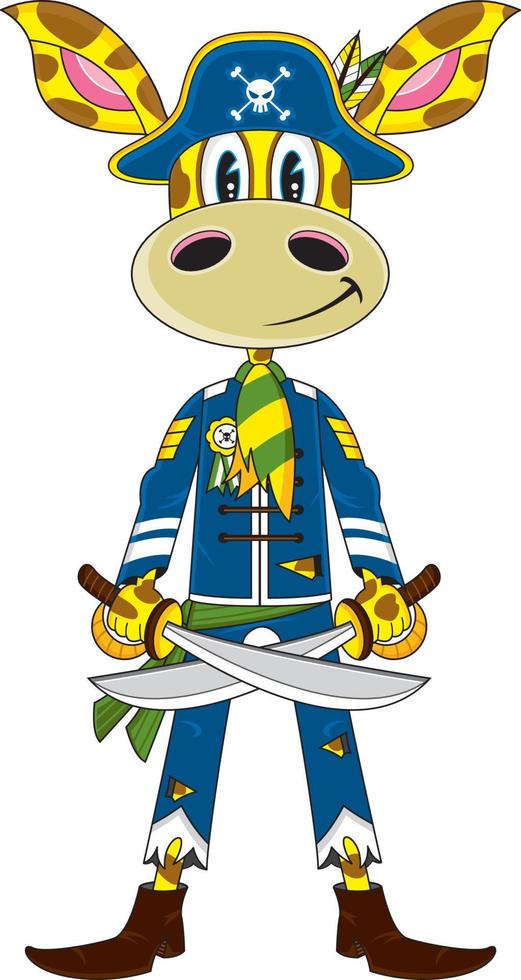 Cute Cartoon Swashbuckling Giraffe Pirate with Crossed Swords vector