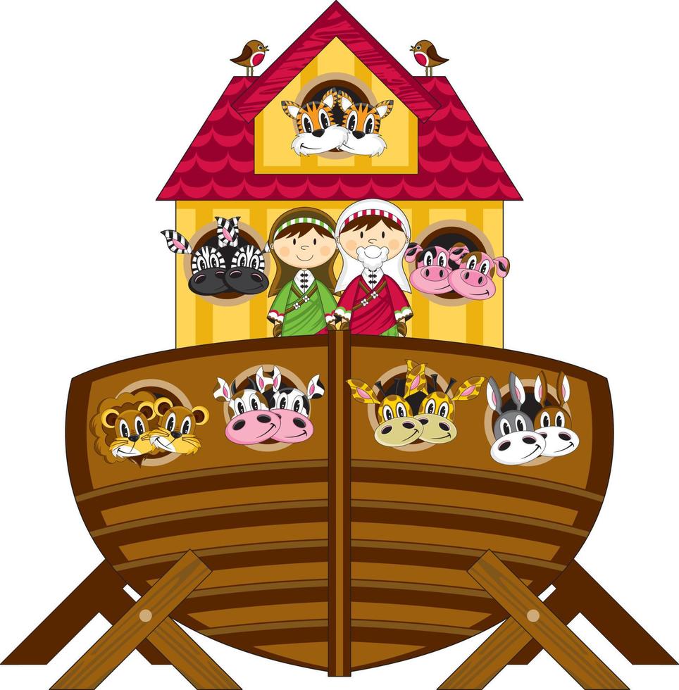 Noah and the Ark with Animals Two by Two - Biblical Illustration vector