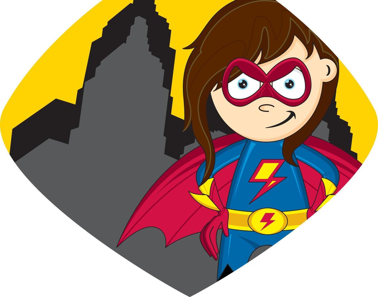 linda dibujos animados heroico superhéroe niña vector
