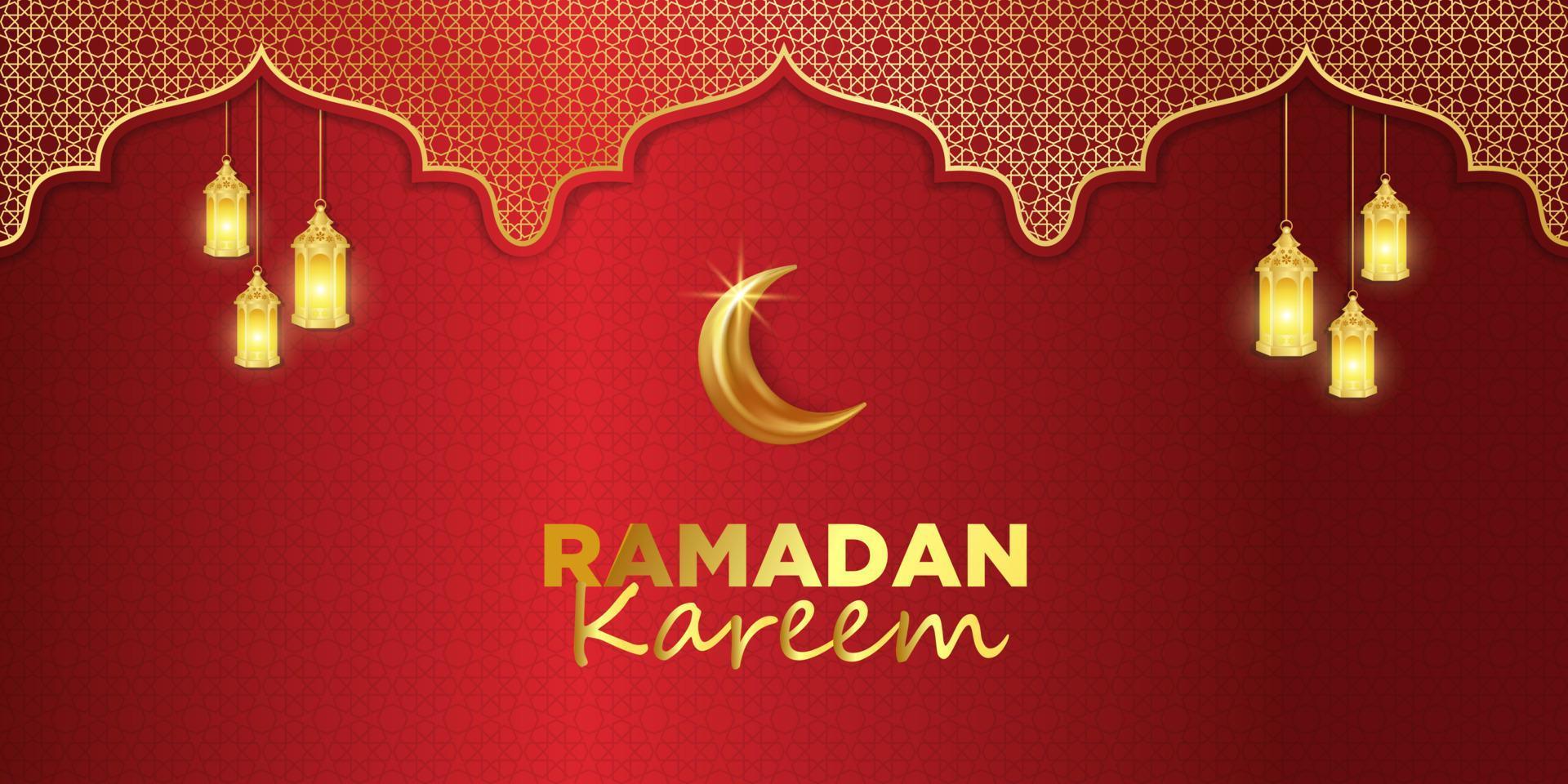 ramadan kareem background with Arabic calligraphy, lantern and moon vector