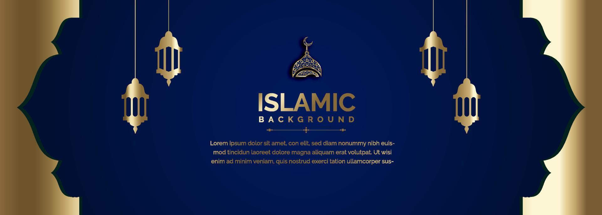 islamic banner and background design with calligraphy and Arabic lantern vector