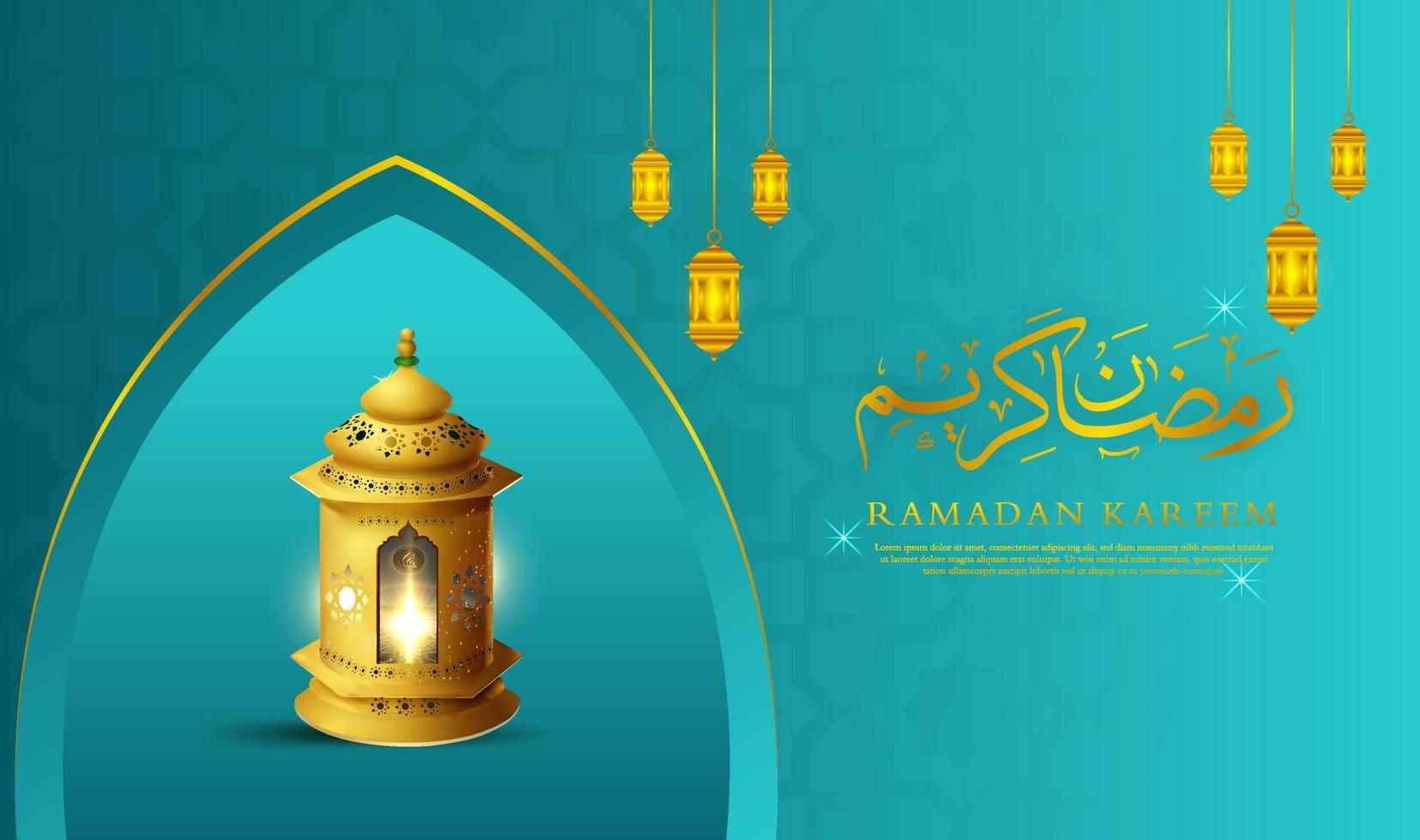 Golden lantern arabic green islamic design background vector