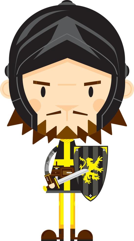Cute Cartoon Brave Medieval Knight with Sword and Shield vector