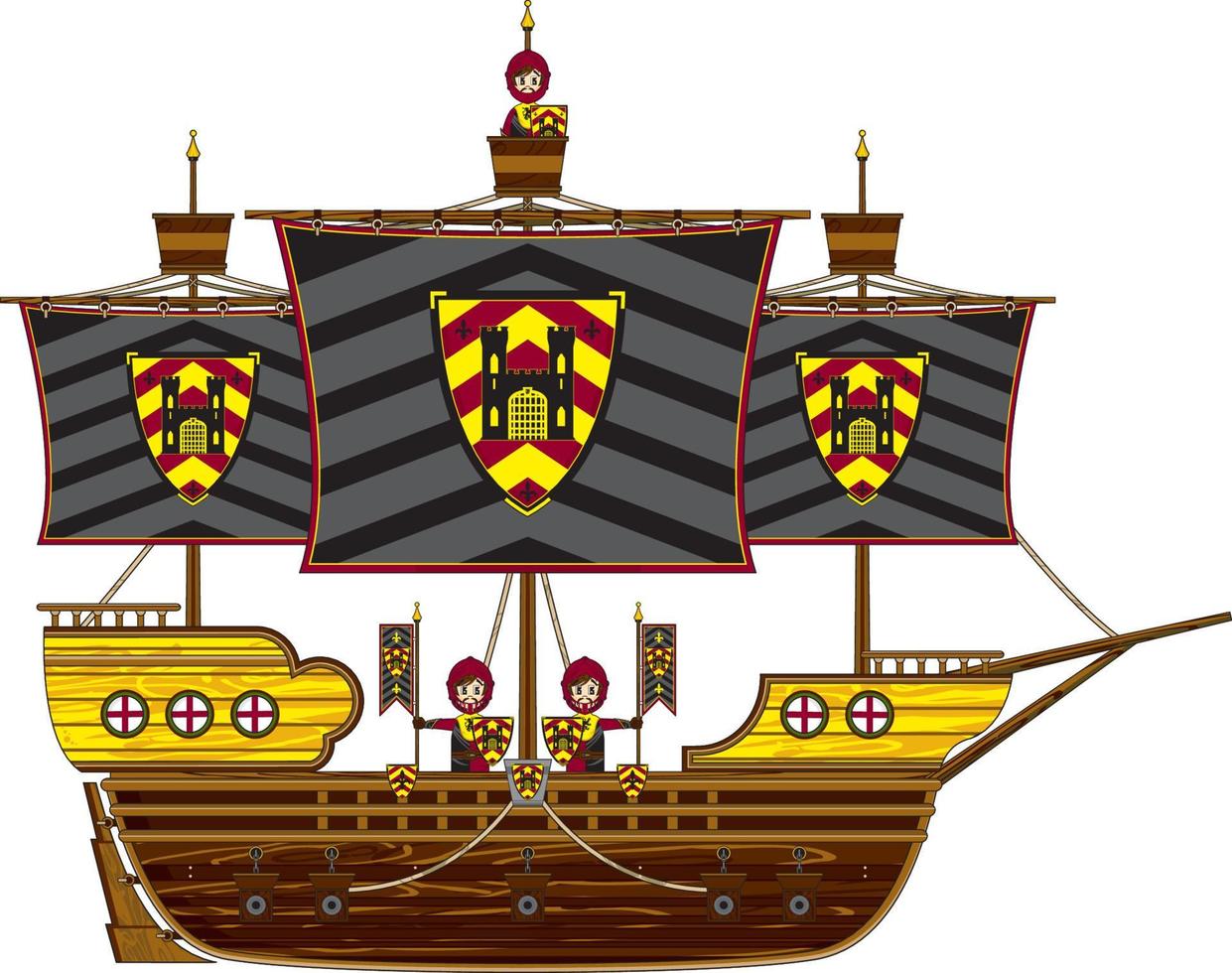 dibujos animados valiente medieval caballeros en Armada navegación Embarcacion vector