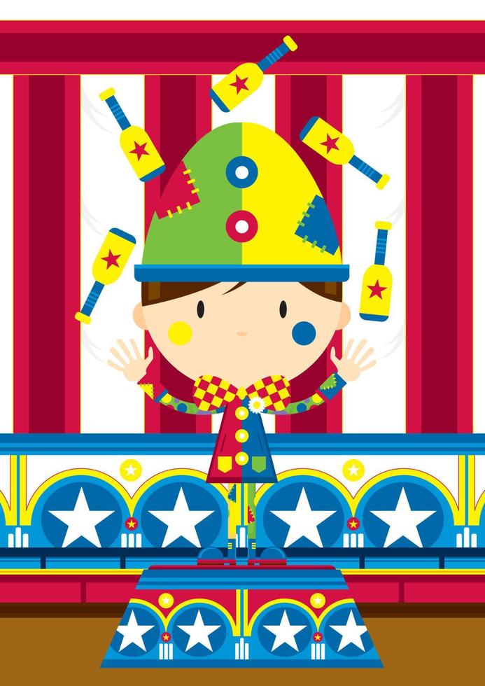 Cute Cartoon Circus Clown Juggling on Podium vector