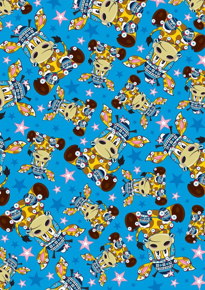 Cartoon Christmas Giraffe in Wooly Hat with Stars and Baubles vector