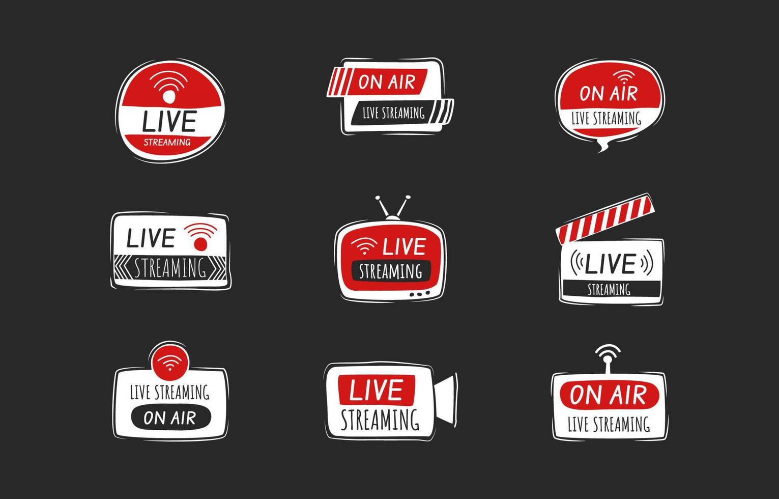 Hand Drawn Label Set for Live Streaming vector