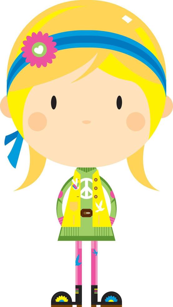 dibujos animados sesenta hippie niña personaje vector