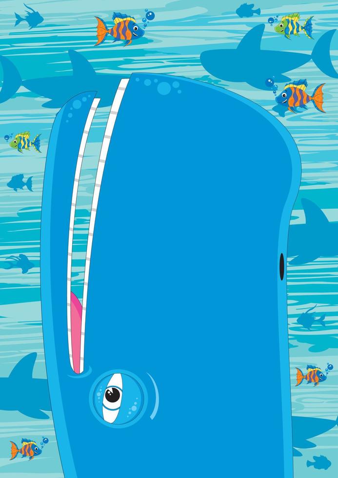 Cute Cartoon Blue Whale and Fish Underwater Scene vector