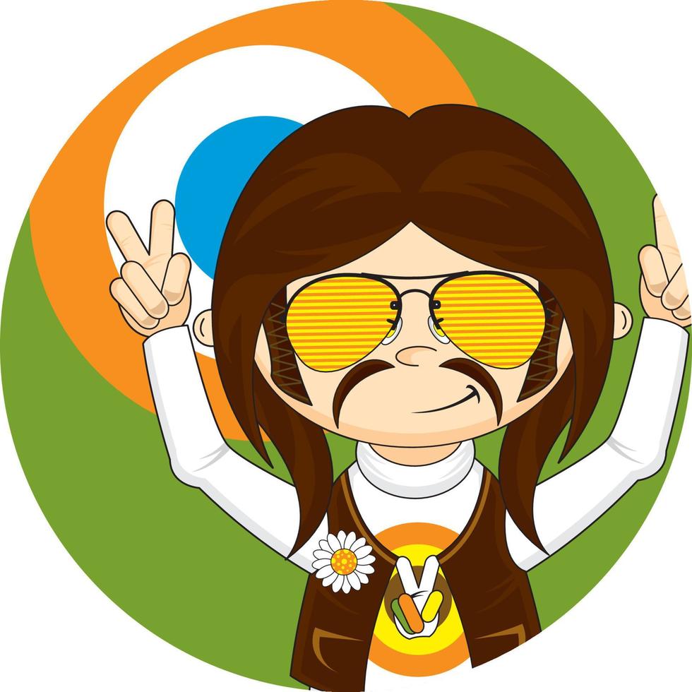 dibujos animados sesenta hippie personaje en Gafas de sol vector