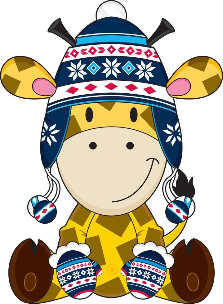 Cute Cartoon Giraffe in Wooly Hat and Mittens vector