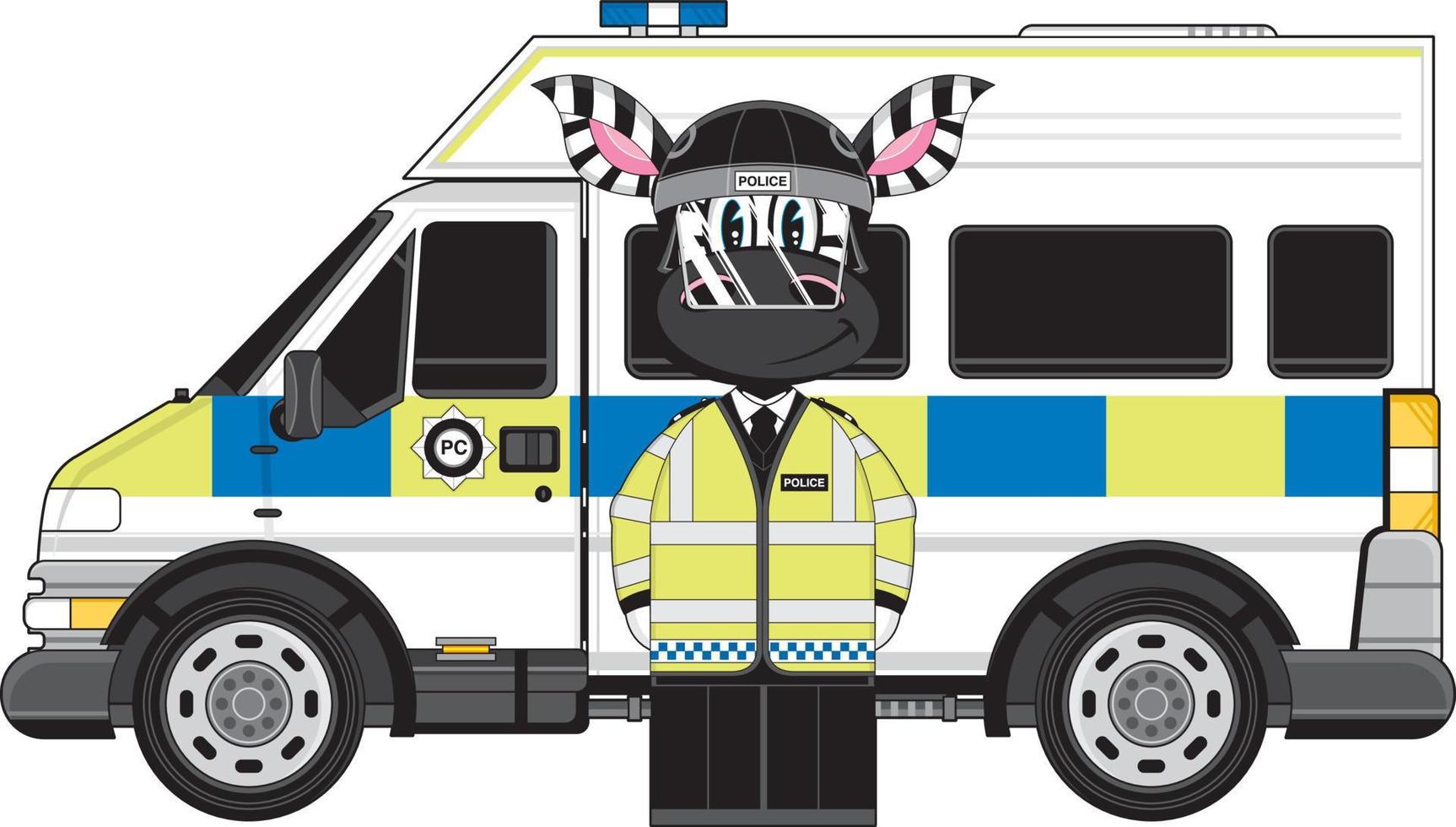 dibujos animados clásico británico cebra alboroto policía y policía camioneta vector