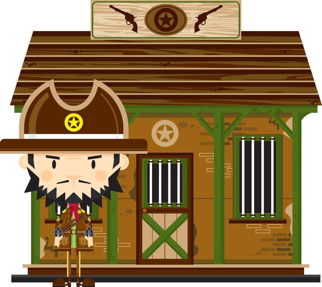 Cute Cartoon Wild West Cowboy Sheriff at the Jailhouse vector