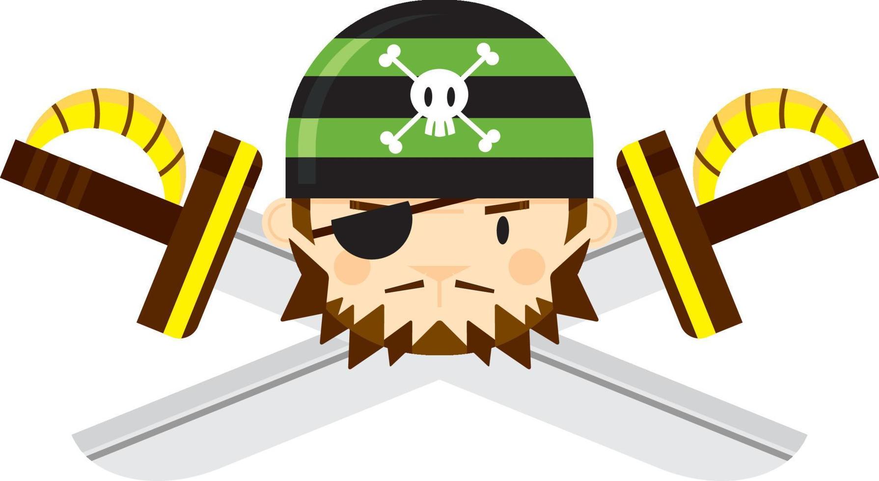 Cartoon Swashbuckling Bandana Pirate with Crossed Swords vector