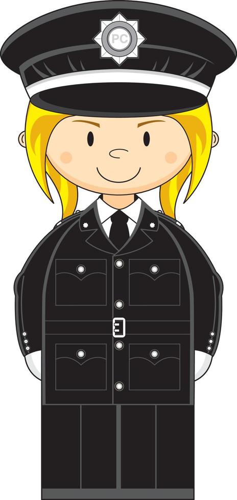 dibujos animados clásico británico mujer policía personaje vector