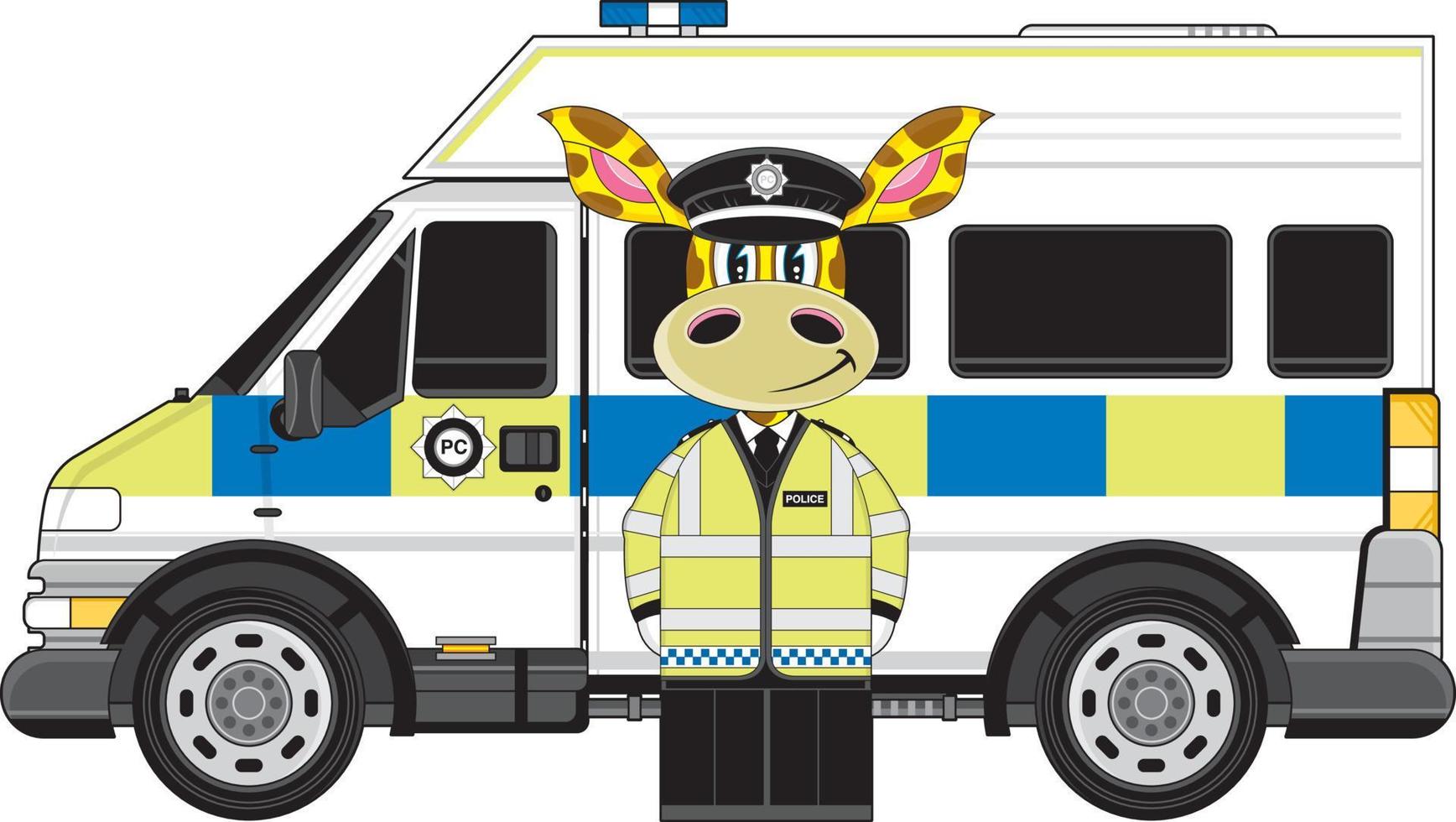 dibujos animados clásico británico jirafa policía y policía camioneta vector
